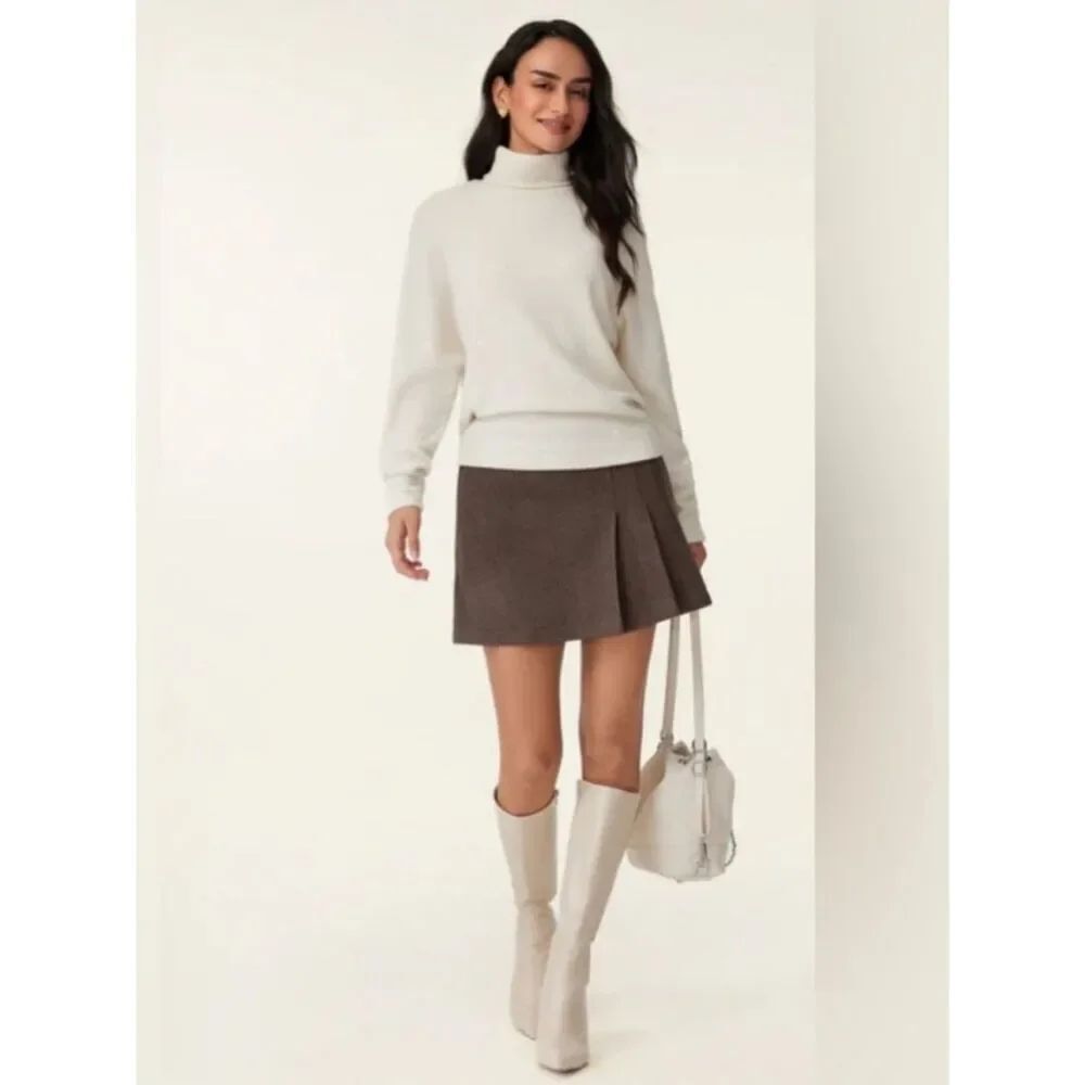 NWT OGL Shimmering Tinsel Knit Turtleneck Brami Top - Light Ivory Size M